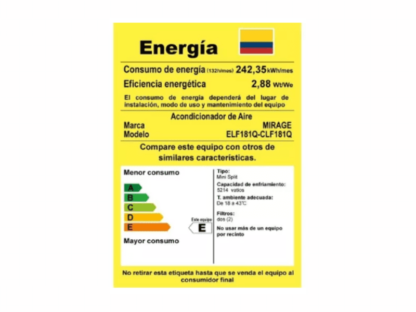 AIRE ACONDICIONADO MINISPLIT 18K MIRAGE CONVENCIONAL (220V) - Imagen 3